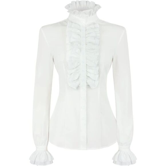 Victorian Gothic Shirt Vintage Ruffle Long Sleeve Blouse Tops XL White - Picture 1 of 5
